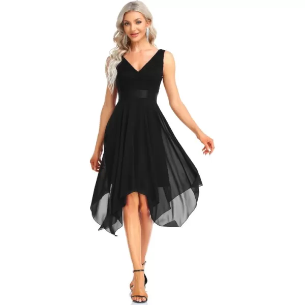 imageEverPretty Womens Vintage V Neck Irregular Hem Lace A Line Chiffon Cocktail Dresses 00207Black