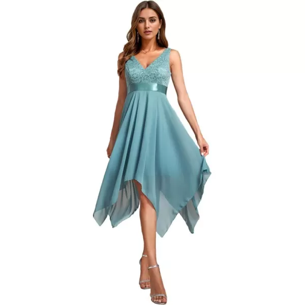 imageEverPretty Womens Vintage V Neck Irregular Hem Lace A Line Chiffon Cocktail Dresses 00207Blue