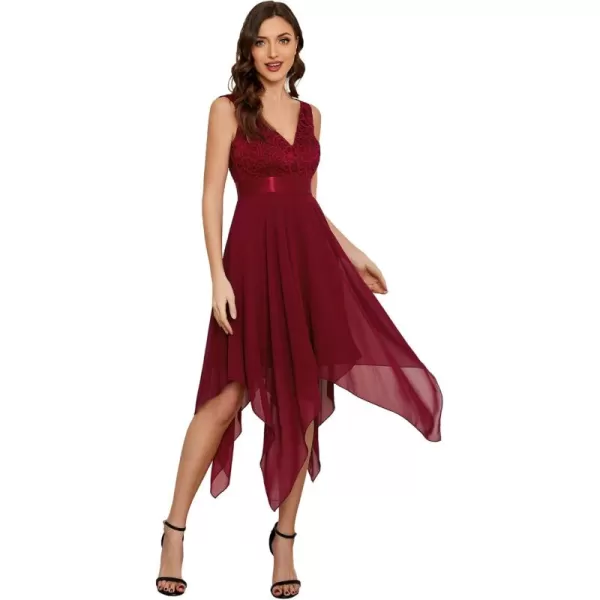 imageEverPretty Womens Vintage V Neck Irregular Hem Lace A Line Chiffon Cocktail Dresses 00207Burgundy