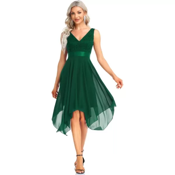 imageEverPretty Womens Vintage V Neck Irregular Hem Lace A Line Chiffon Cocktail Dresses 00207Green