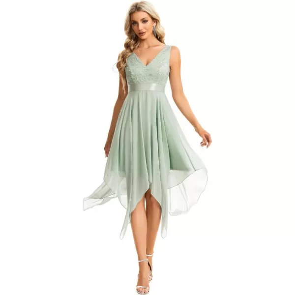 imageEverPretty Womens Vintage V Neck Irregular Hem Lace A Line Chiffon Cocktail Dresses 00207Mint Green