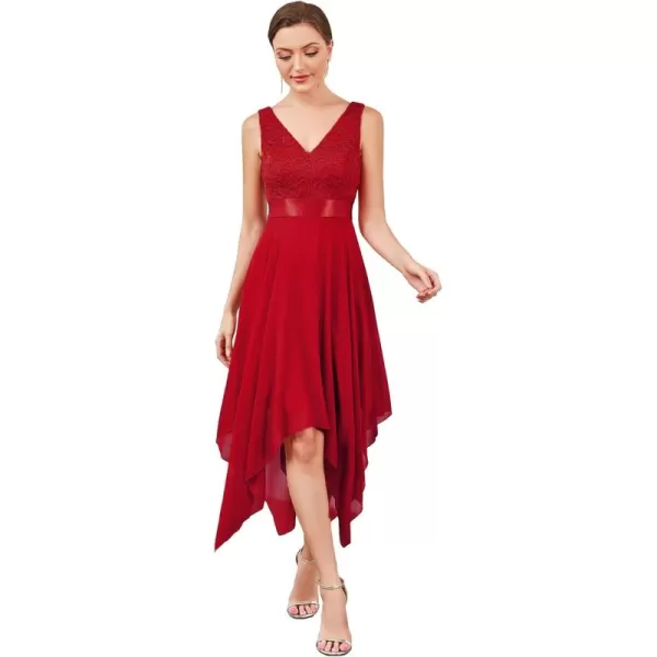 imageEverPretty Womens Vintage V Neck Irregular Hem Lace A Line Chiffon Cocktail Dresses 00207Red