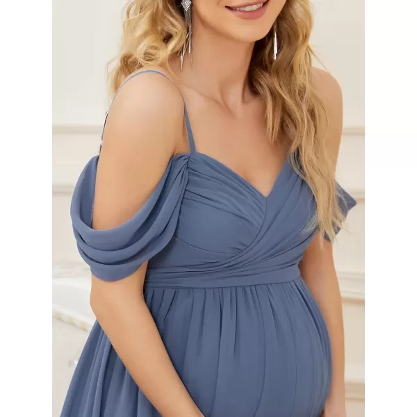 imageEverPretty Womens Ruched Spaghetti Staps V Neck Short Sleeves Maternity Formal Party Dress 20809EYHaze Blue