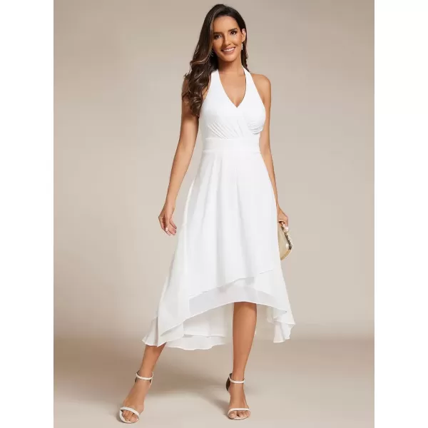 imageEverPretty Womens Summer Dresses Halter Neck High Low Hem Chiffon Wedding Guest Dress 11926White