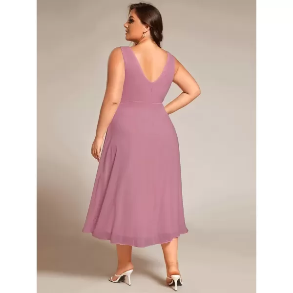 imageEverPretty A Line V Neck Sleeveless Chiffon Plus Size Pleated High Low Summer Wedding Guest Dresses for Curvy Women 61926DAOrchid