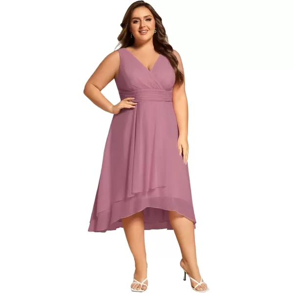 imageEverPretty A Line V Neck Sleeveless Chiffon Plus Size Pleated High Low Summer Wedding Guest Dresses for Curvy Women 61926DAOrchid