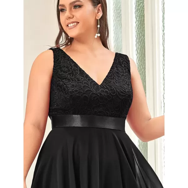 imageEverPretty V Neck Chiffon Lace Asymmetric Plus Size Knee Length Summer Formal Cocktail Dresses for Curvy Women 00207DAPHBlack