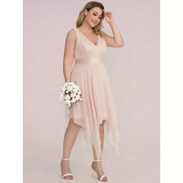 imageEverPretty V Neck Chiffon Lace Asymmetric Plus Size Knee Length Summer Formal Cocktail Dresses for Curvy Women 00207DAPHBlush