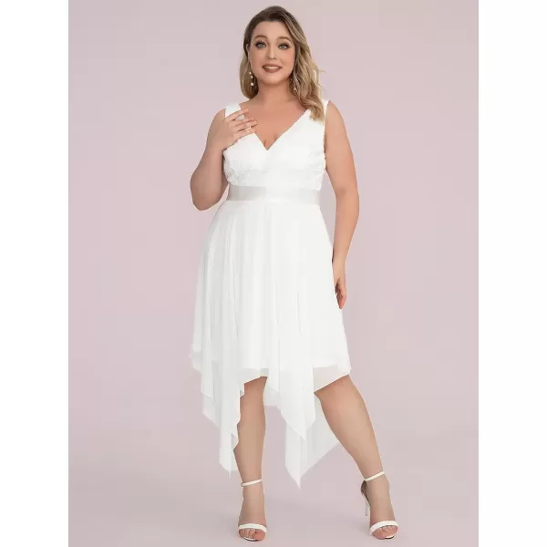 imageEverPretty V Neck Chiffon Lace Asymmetric Plus Size Knee Length Summer Formal Cocktail Dresses for Curvy Women 00207DAPHCream