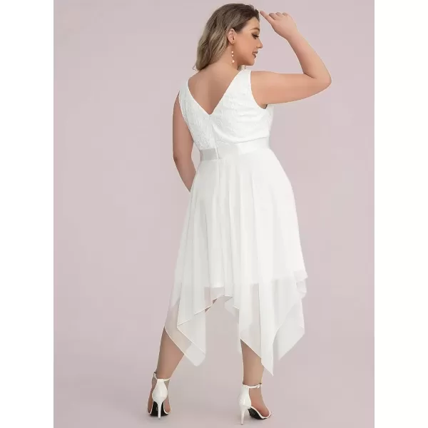 imageEverPretty V Neck Chiffon Lace Asymmetric Plus Size Knee Length Summer Formal Cocktail Dresses for Curvy Women 00207DAPHCream