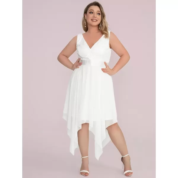 imageEverPretty V Neck Chiffon Lace Asymmetric Plus Size Knee Length Summer Formal Cocktail Dresses for Curvy Women 00207DAPHCream