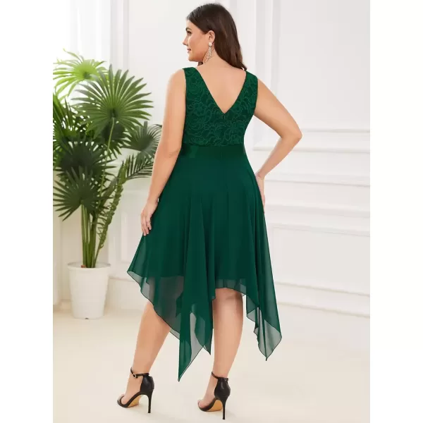 imageEverPretty V Neck Chiffon Lace Asymmetric Plus Size Knee Length Summer Formal Cocktail Dresses for Curvy Women 00207DAPHDark Green