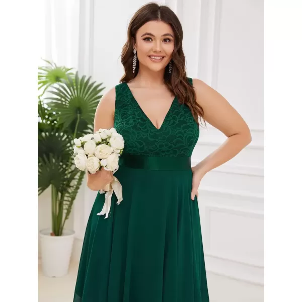 imageEverPretty V Neck Chiffon Lace Asymmetric Plus Size Knee Length Summer Formal Cocktail Dresses for Curvy Women 00207DAPHDark Green