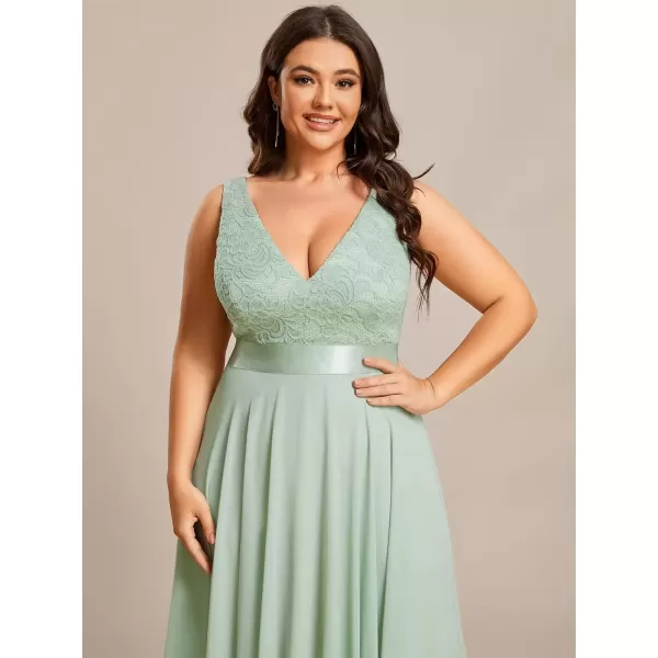 imageEverPretty V Neck Chiffon Lace Asymmetric Plus Size Knee Length Summer Formal Cocktail Dresses for Curvy Women 00207DAPHMint Green