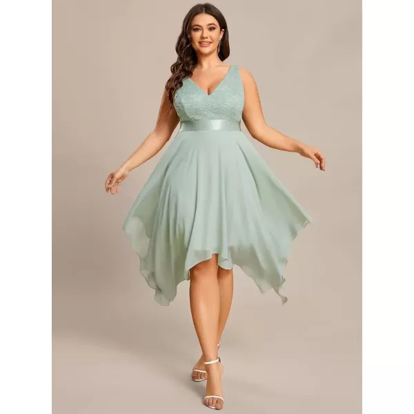 imageEverPretty V Neck Chiffon Lace Asymmetric Plus Size Knee Length Summer Formal Cocktail Dresses for Curvy Women 00207DAPHMint Green