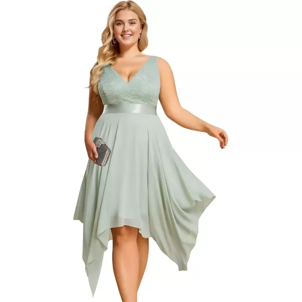 imageEverPretty V Neck Chiffon Lace Asymmetric Plus Size Knee Length Summer Formal Cocktail Dresses for Curvy Women 00207DAPHMint Green