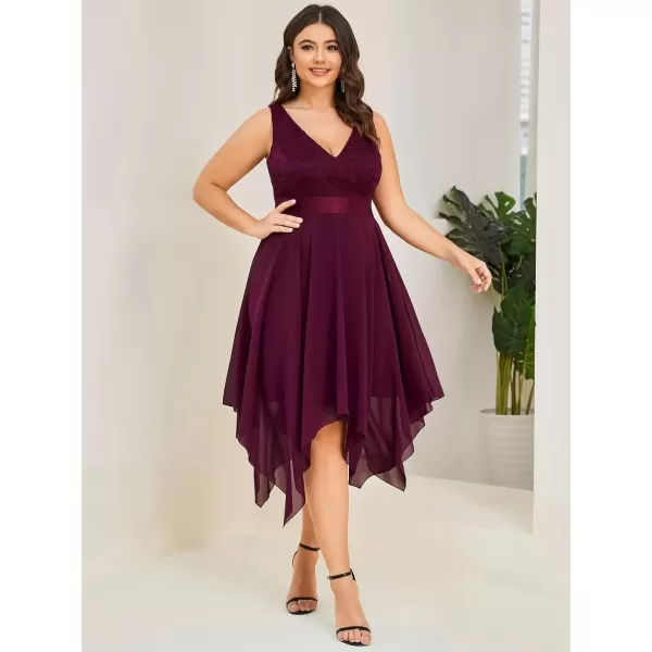 imageEverPretty V Neck Chiffon Lace Asymmetric Plus Size Knee Length Summer Formal Cocktail Dresses for Curvy Women 00207DAPHMulberry