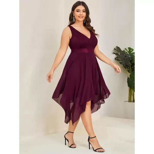 imageEverPretty V Neck Chiffon Lace Asymmetric Plus Size Knee Length Summer Formal Cocktail Dresses for Curvy Women 00207DAPHMulberry