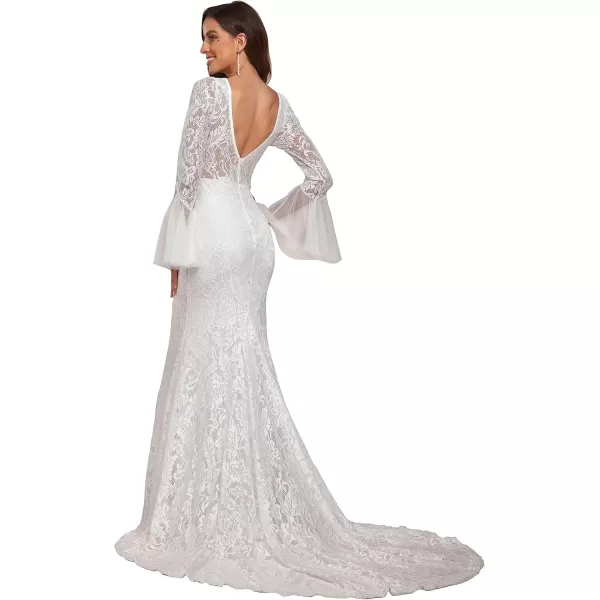 imageEverPretty Women Sweetheart Illusion Neckline Lace Applique Bodycon Mermaid Wedding Dress 90354White