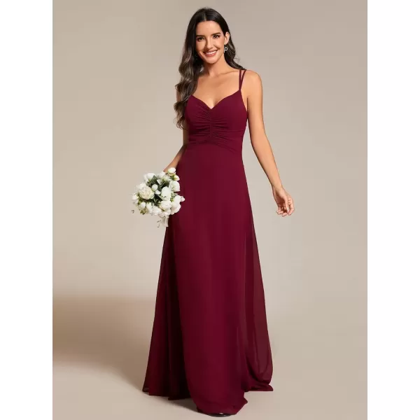 imageEverPretty Womens Chiffon VNeck Flowy Pleated Chiffon Spaghetti Straps Elegant Bridesmaid Dresses S0021Burgundy