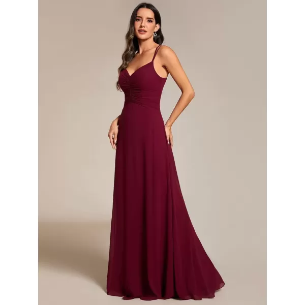 imageEverPretty Womens Chiffon VNeck Flowy Pleated Chiffon Spaghetti Straps Elegant Bridesmaid Dresses S0021Burgundy