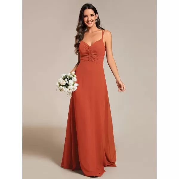 imageEverPretty Womens Chiffon VNeck Flowy Pleated Chiffon Spaghetti Straps Elegant Bridesmaid Dresses S0021Burnt Orange