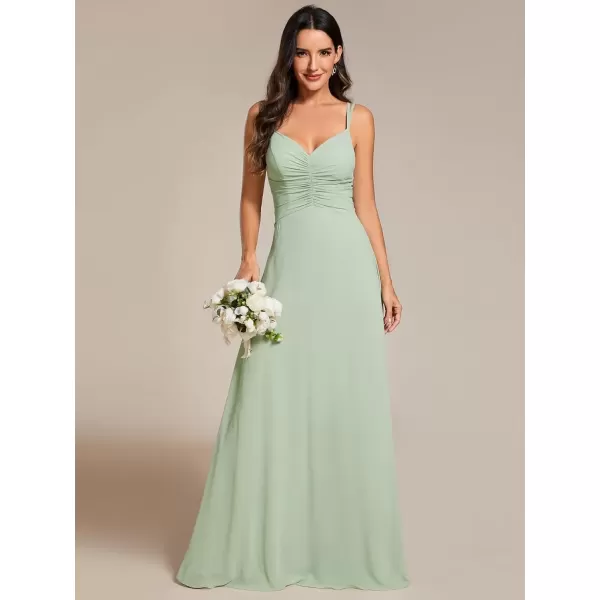 imageEverPretty Womens Chiffon VNeck Flowy Pleated Chiffon Spaghetti Straps Elegant Bridesmaid Dresses S0021Mint Green