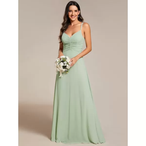 imageEverPretty Womens Chiffon VNeck Flowy Pleated Chiffon Spaghetti Straps Elegant Bridesmaid Dresses S0021Mint Green