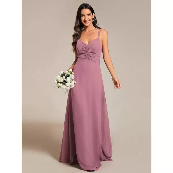 imageEverPretty Womens Chiffon VNeck Flowy Pleated Chiffon Spaghetti Straps Elegant Bridesmaid Dresses S0021Orchid