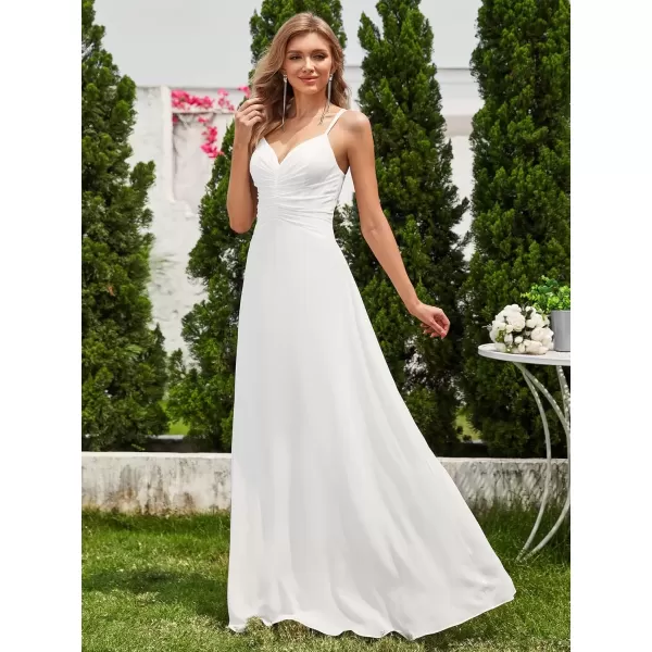 imageEverPretty Womens Chiffon VNeck Flowy Pleated Chiffon Spaghetti Straps Elegant Bridesmaid Dresses S0021White