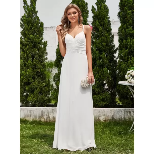 imageEverPretty Womens Chiffon VNeck Flowy Pleated Chiffon Spaghetti Straps Elegant Bridesmaid Dresses S0021White