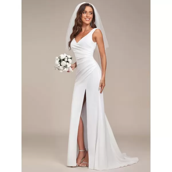 imageEverPretty Womens Classic VNeck Mermaid Bodycon Slit Wedding Dresses for Bride White 0121BWhite