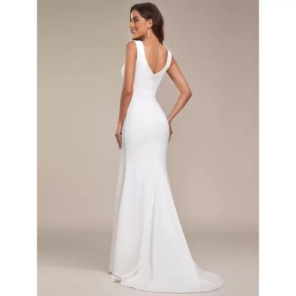 imageEverPretty Womens Classic VNeck Mermaid Bodycon Slit Wedding Dresses for Bride White 0121BWhite