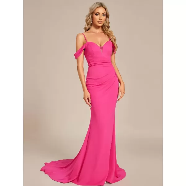 imageEverPretty Womens Cold Shoulder V Back Mermaid Long Summer Wedding Dresses 01708Hot Pink