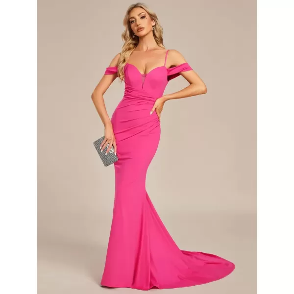 imageEverPretty Womens Cold Shoulder V Back Mermaid Long Summer Wedding Dresses 01708Hot Pink