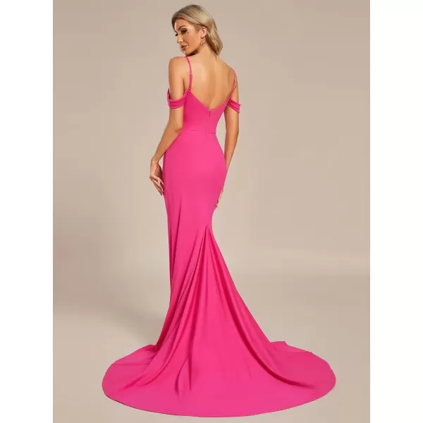 imageEverPretty Womens Cold Shoulder V Back Mermaid Long Summer Wedding Dresses 01708Hot Pink