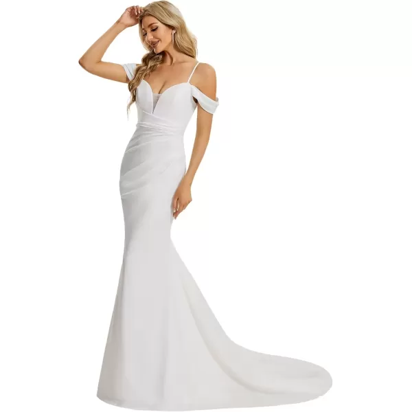 imageEverPretty Womens Cold Shoulder V Back Mermaid Long Summer Wedding Dresses 01708White