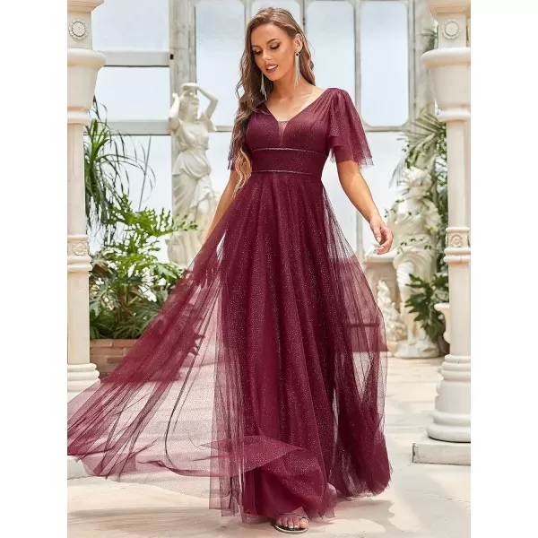 imageEverPretty Womens Illusion Short Sleeve Summer Tulle Bridesmaid Dresses for Wedding 0278Burgundy