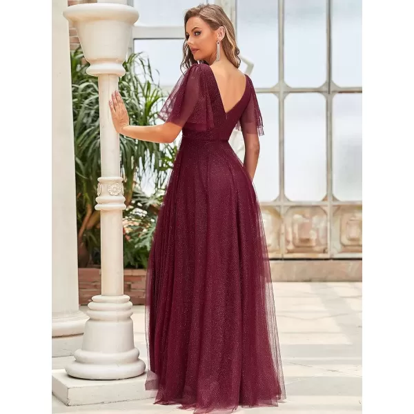 imageEverPretty Womens Illusion Short Sleeve Summer Tulle Bridesmaid Dresses for Wedding 0278Burgundy