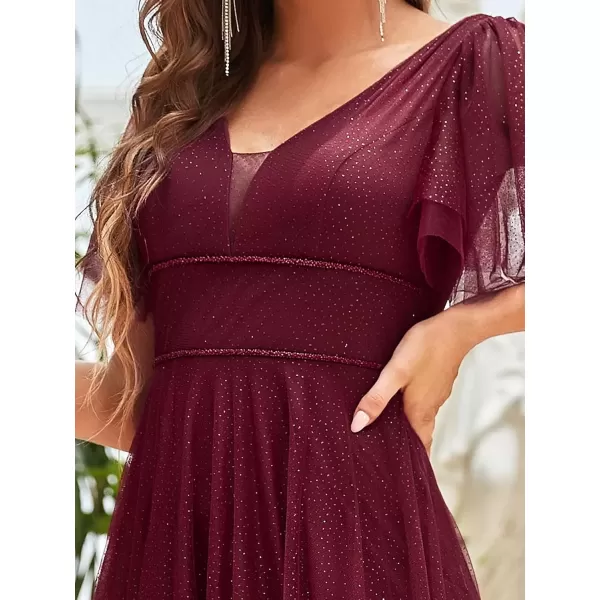 imageEverPretty Womens Illusion Short Sleeve Summer Tulle Bridesmaid Dresses for Wedding 0278Burgundy