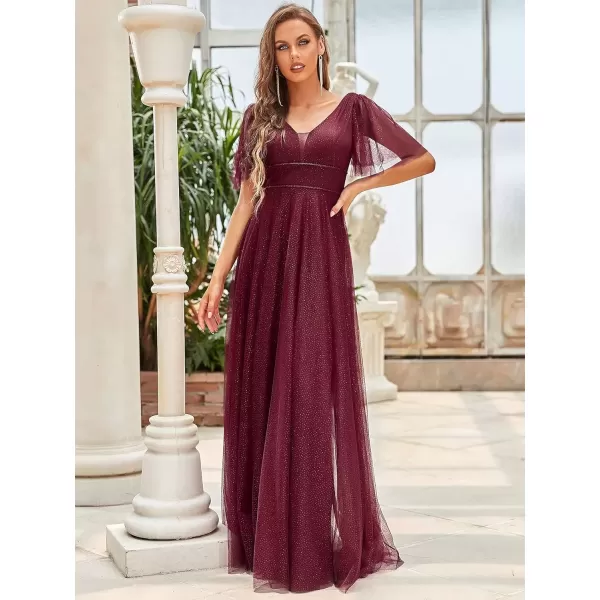 imageEverPretty Womens Illusion Short Sleeve Summer Tulle Bridesmaid Dresses for Wedding 0278Burgundy