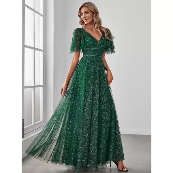 imageEverPretty Womens Illusion Short Sleeve Summer Tulle Bridesmaid Dresses for Wedding 0278Dark Green