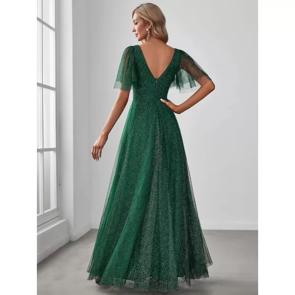 imageEverPretty Womens Illusion Short Sleeve Summer Tulle Bridesmaid Dresses for Wedding 0278Dark Green