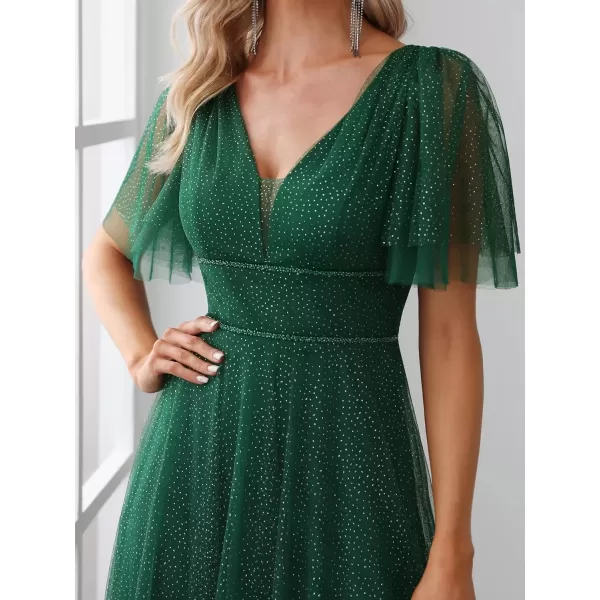 imageEverPretty Womens Illusion Short Sleeve Summer Tulle Bridesmaid Dresses for Wedding 0278Dark Green