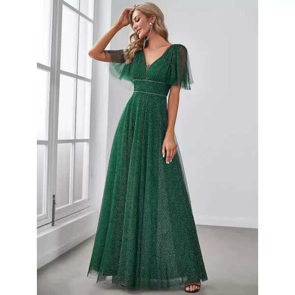 imageEverPretty Womens Illusion Short Sleeve Summer Tulle Bridesmaid Dresses for Wedding 0278Dark Green