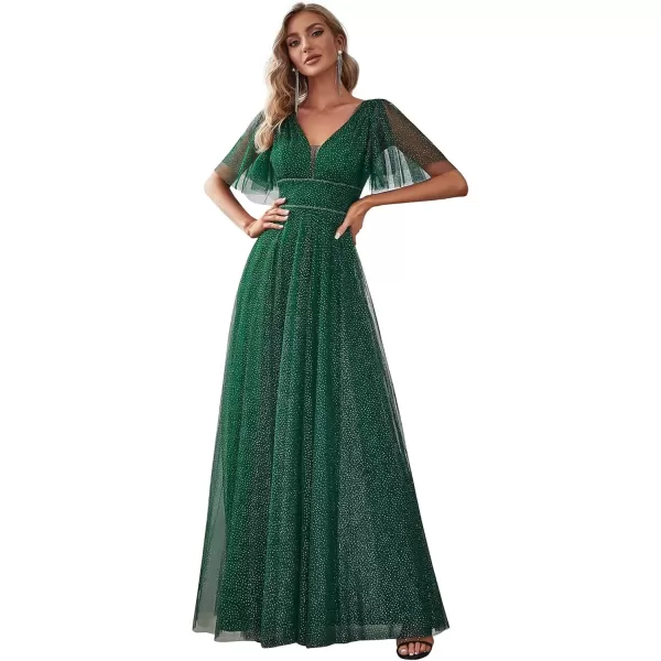 imageEverPretty Womens Illusion Short Sleeve Summer Tulle Bridesmaid Dresses for Wedding 0278Dark Green