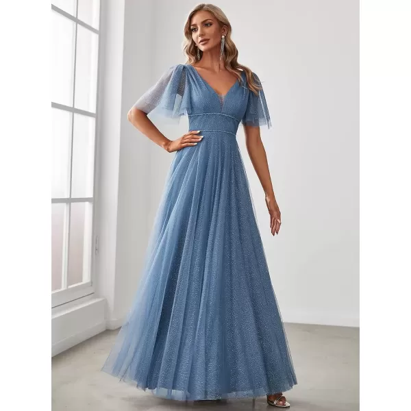 imageEverPretty Womens Illusion Short Sleeve Summer Tulle Bridesmaid Dresses for Wedding 0278Haze Blue