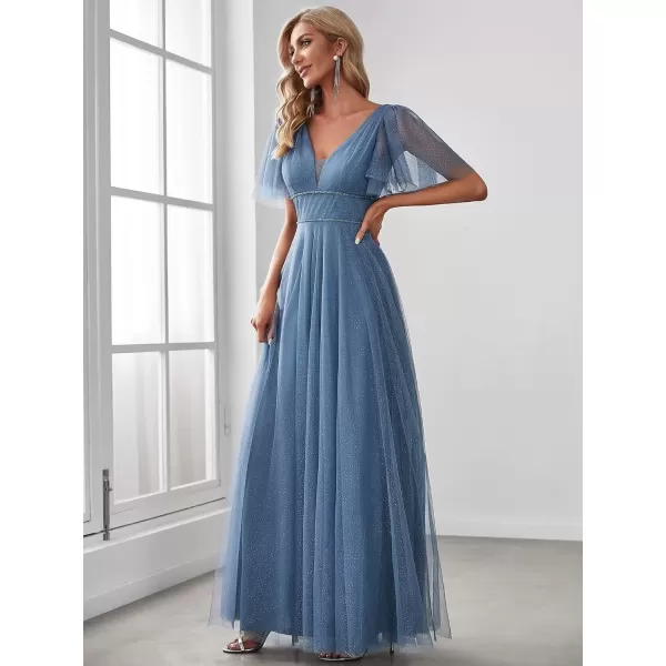 imageEverPretty Womens Illusion Short Sleeve Summer Tulle Bridesmaid Dresses for Wedding 0278Haze Blue