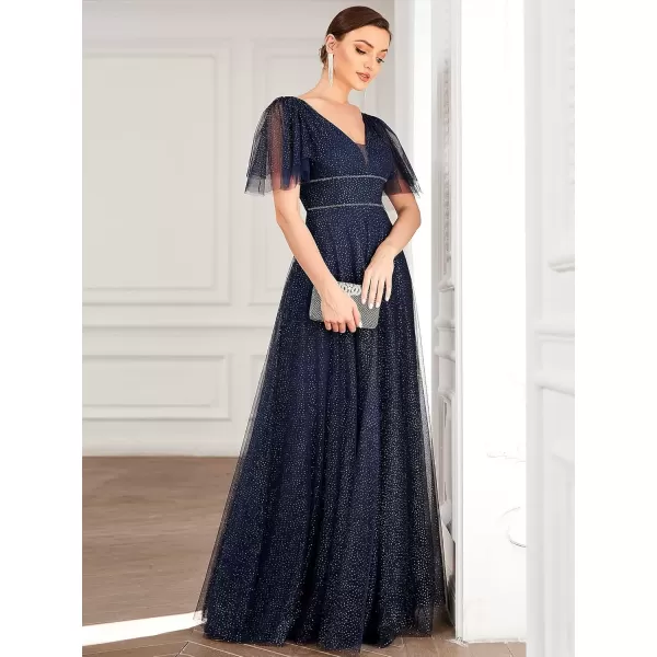 imageEverPretty Womens Illusion Short Sleeve Summer Tulle Bridesmaid Dresses for Wedding 0278Navy