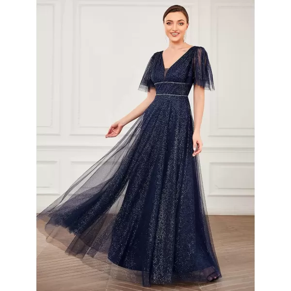 imageEverPretty Womens Illusion Short Sleeve Summer Tulle Bridesmaid Dresses for Wedding 0278Navy